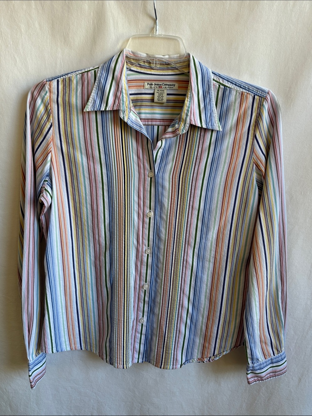 Polo Jeans Co. Ralph Lauren colorful button-down vertical striped shirt, size XL